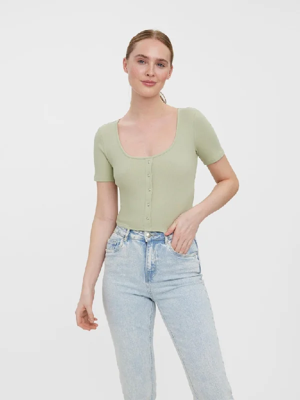 Natasha Button Cotton Crop Top