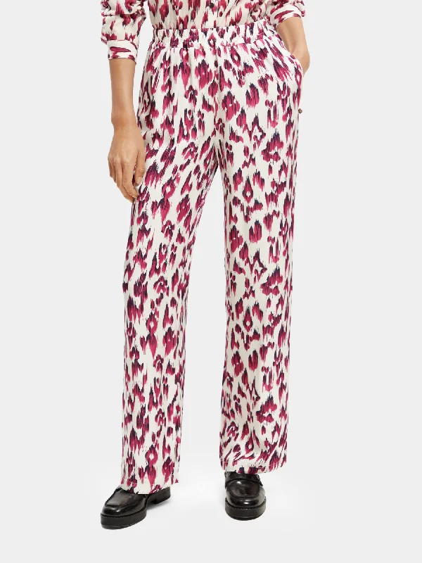 Gia mid-rise wide-leg printed elasticated pants