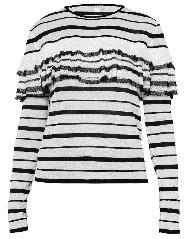 Striped Ruffle Knit Pullover Top