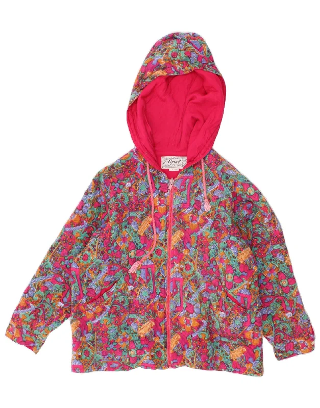 VINTAGE Womens Hooded Windbreaker Jacket UK 14 Large Multicoloured Floral