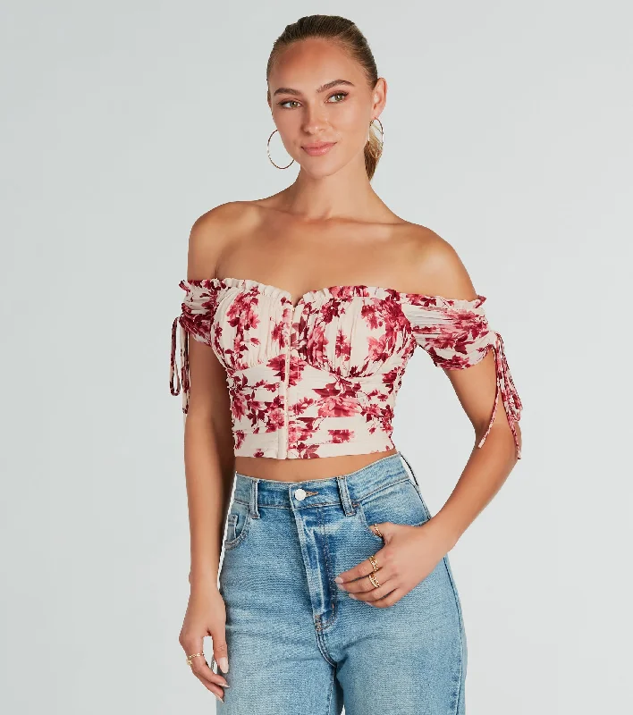 Pretty Babe Floral Off-The-Shoulder Corset Top