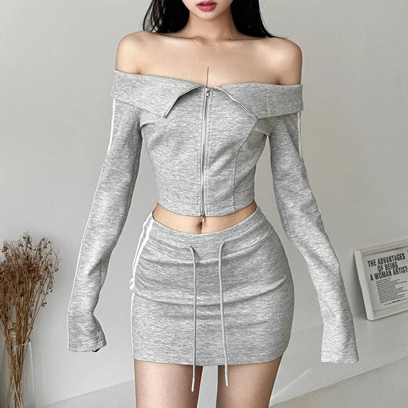 Women's Grunge Off Shoulder Long-sleeved Crop Top