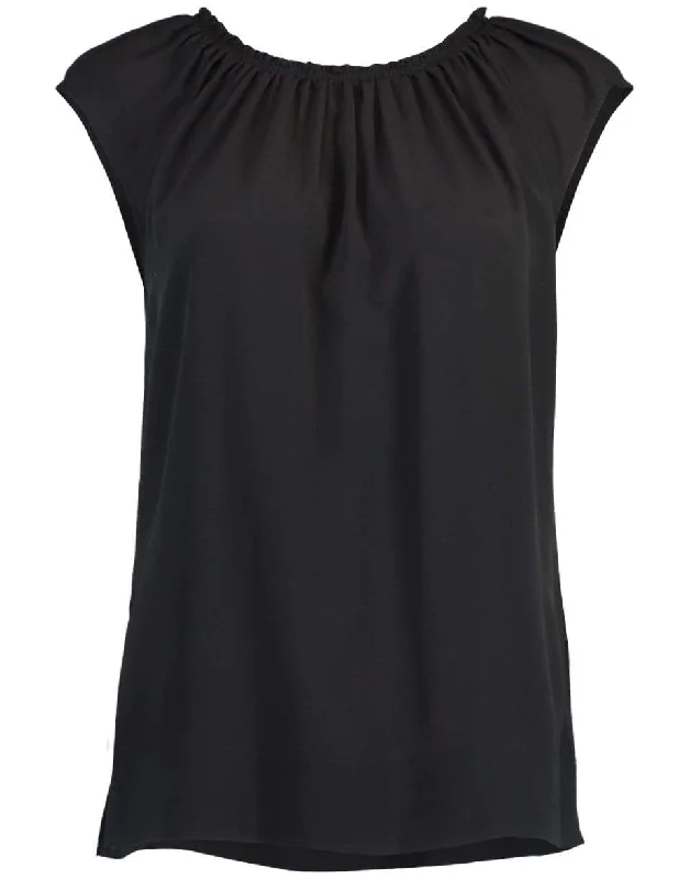 Ruched-Neck Sleeveless Blouse