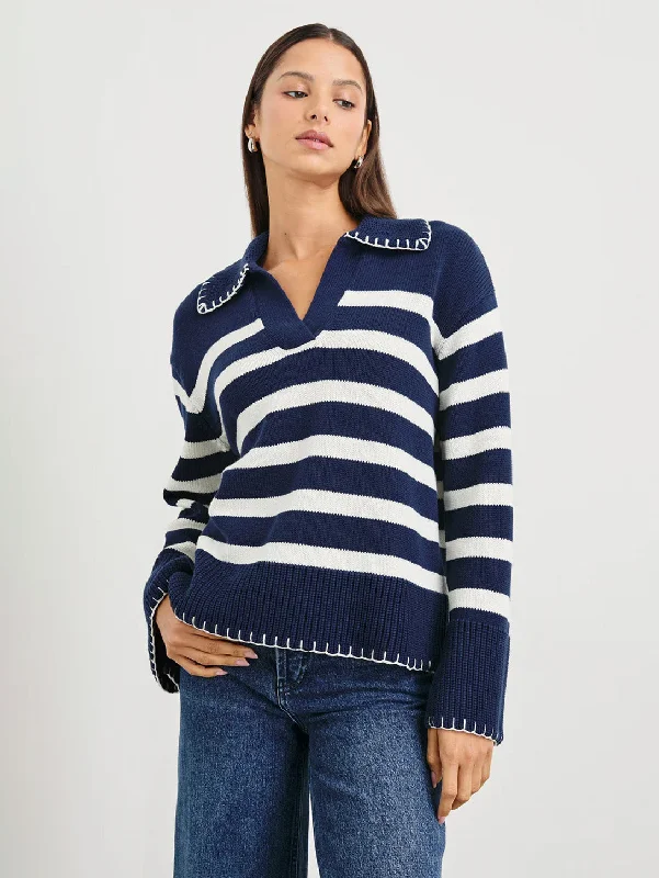 Athena Sweater - Navy Ivory Stripe