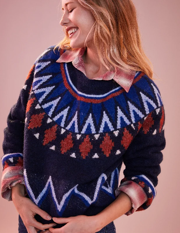 Sundry Fairisle Crew Neck Sweater in Deep Navy